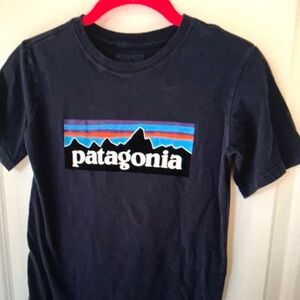 Patagonia Kids Short Sleeve Tee - Black with Blue and Pink